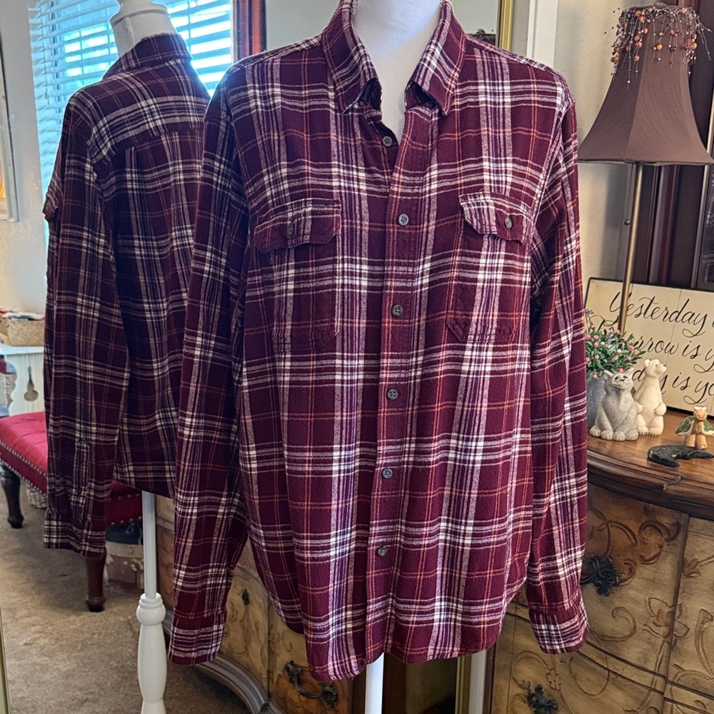 Men's Burgundy Plaid Button Up Shirt